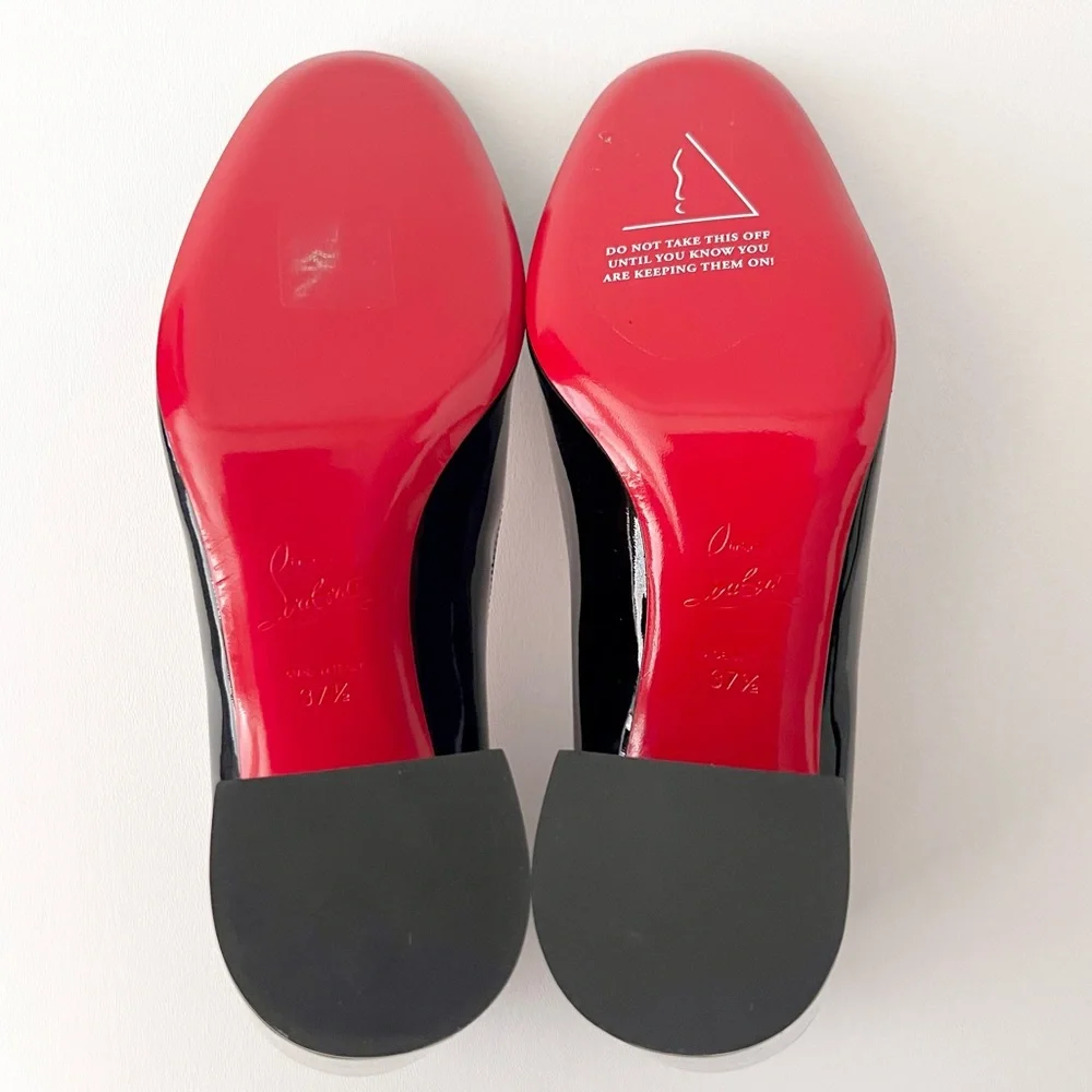 CHRISTIAN LOUBOUTIN | Miss Sab Black Patent Leather Block Heel Pumps 37.5 US 7.5 - Picture 13 of 16